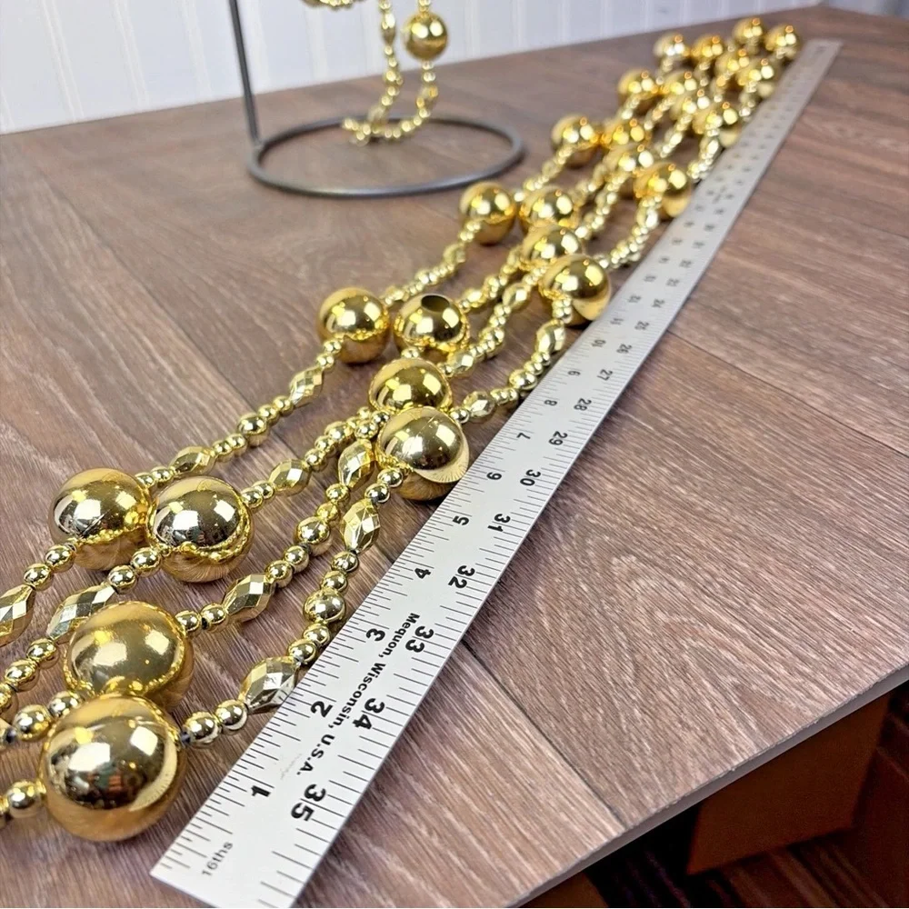 Lot of 2 Shiny Gold Plastic Bead Christmas Tree Garland Strand 12 Feet Each